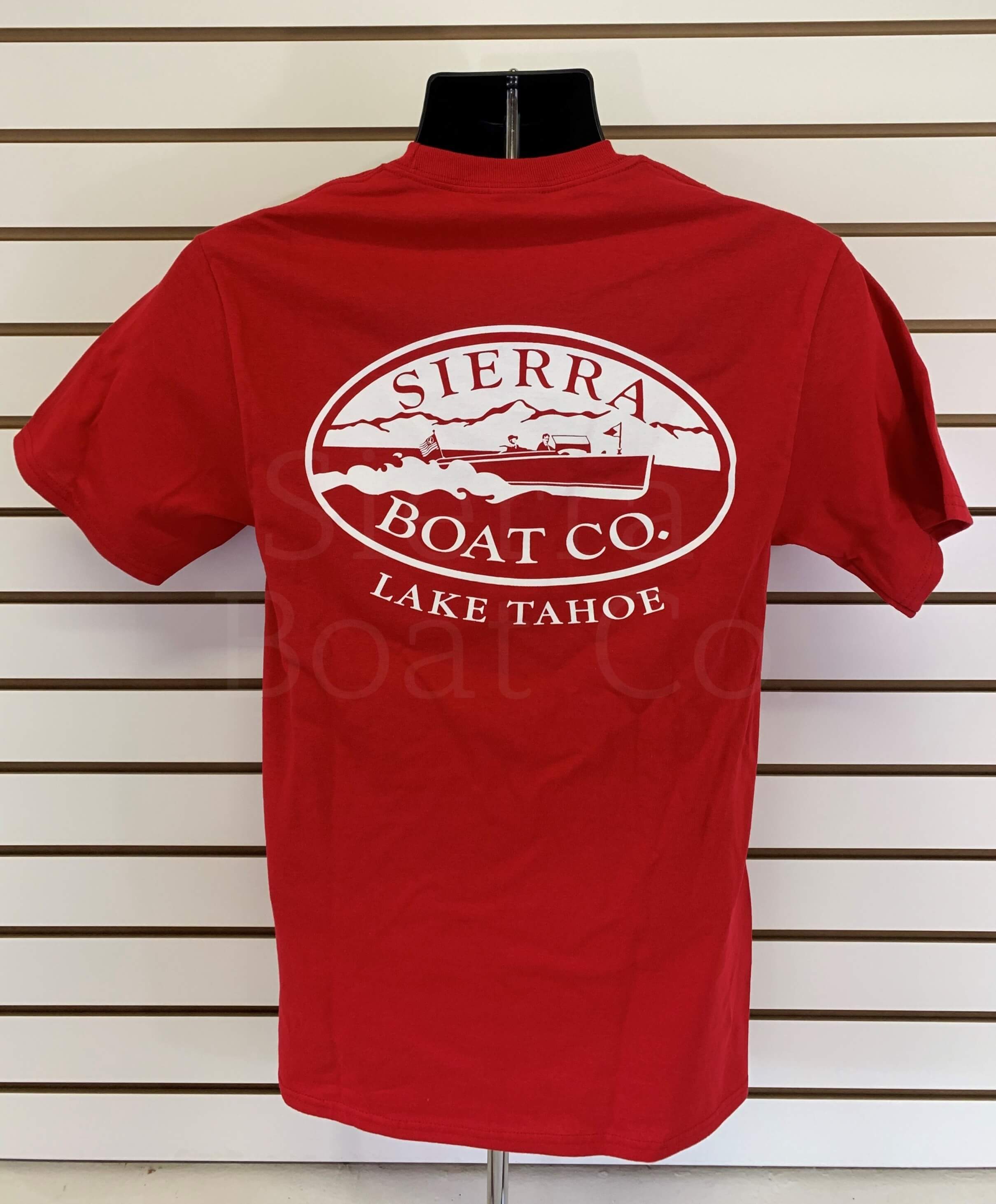 Classic red Sierra Company T-shirt. Boat -